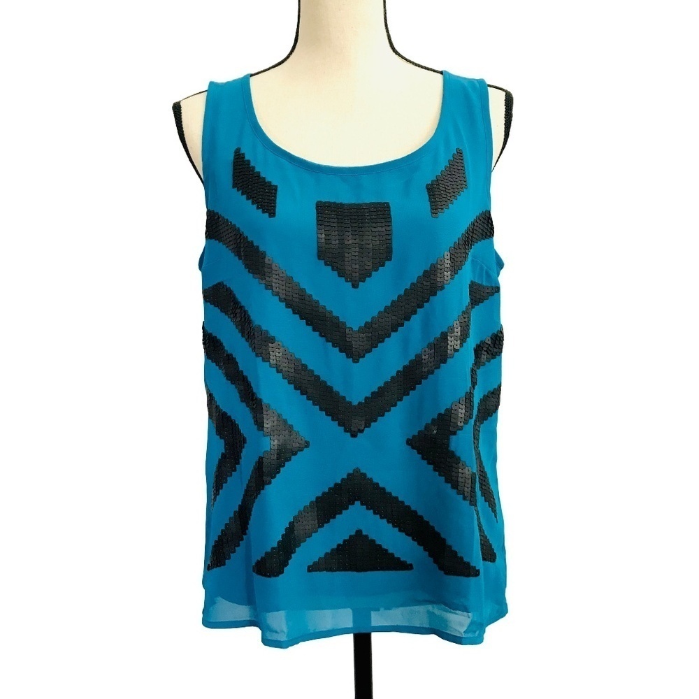 Jennifer Lopez Turquoise Black Matte Sequin Top​